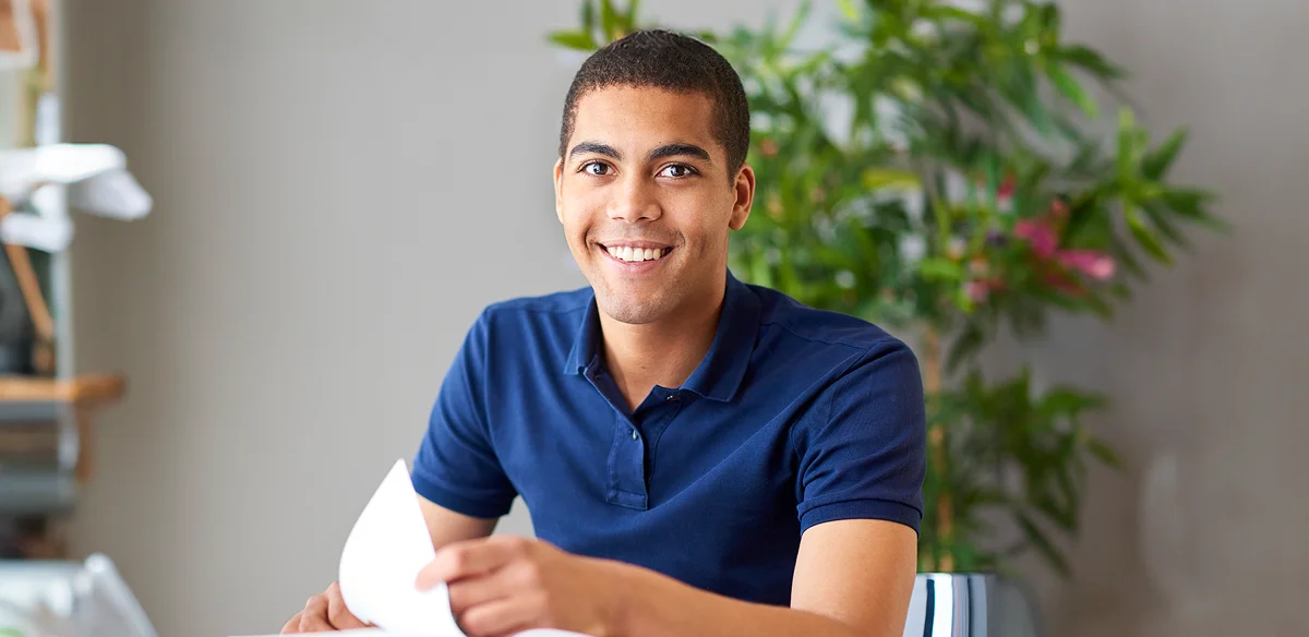 Young boy wearing a blue shirt