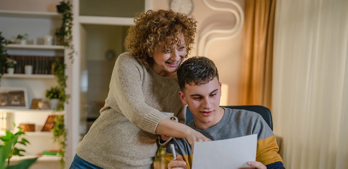 Mother and son reading together